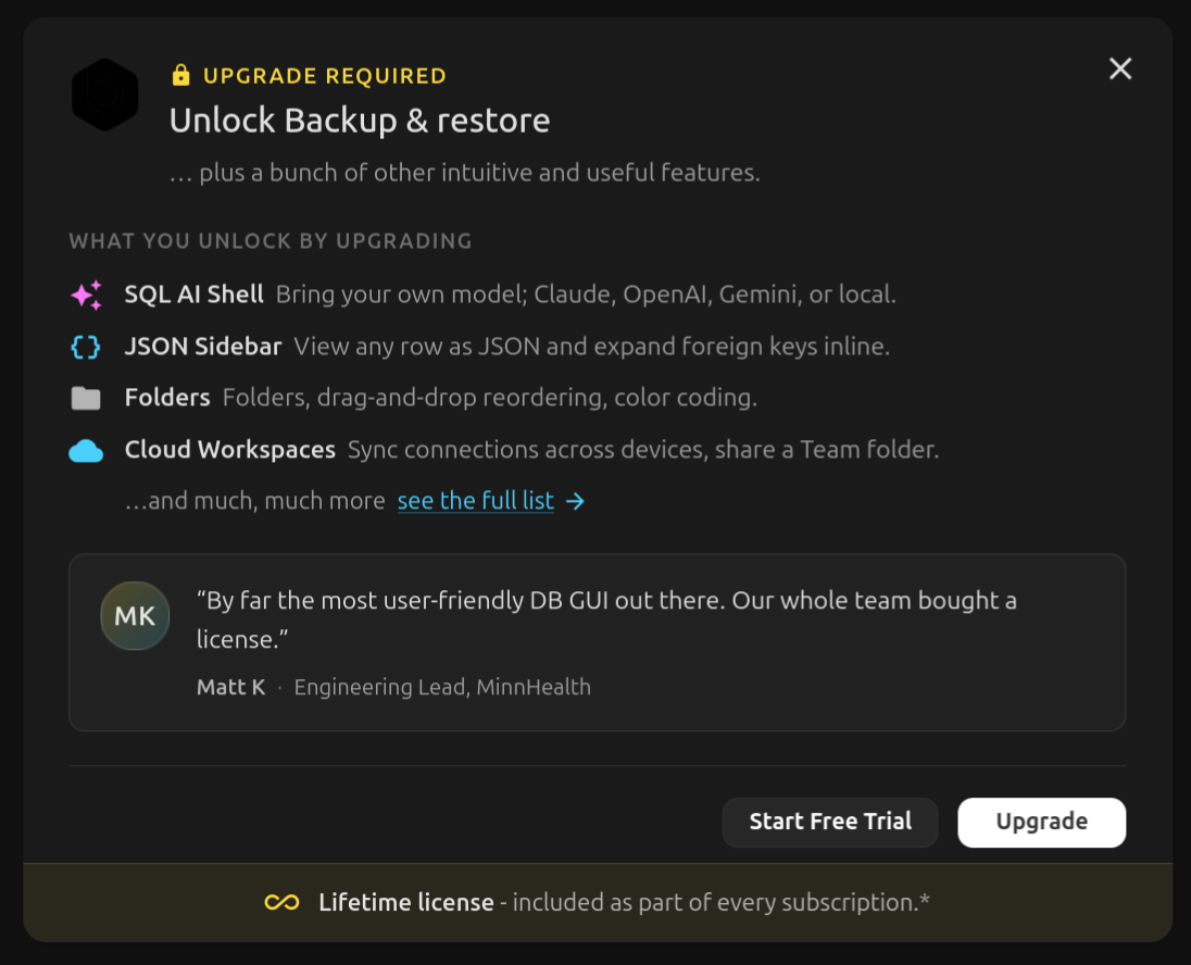 Shiny new upgrade modal